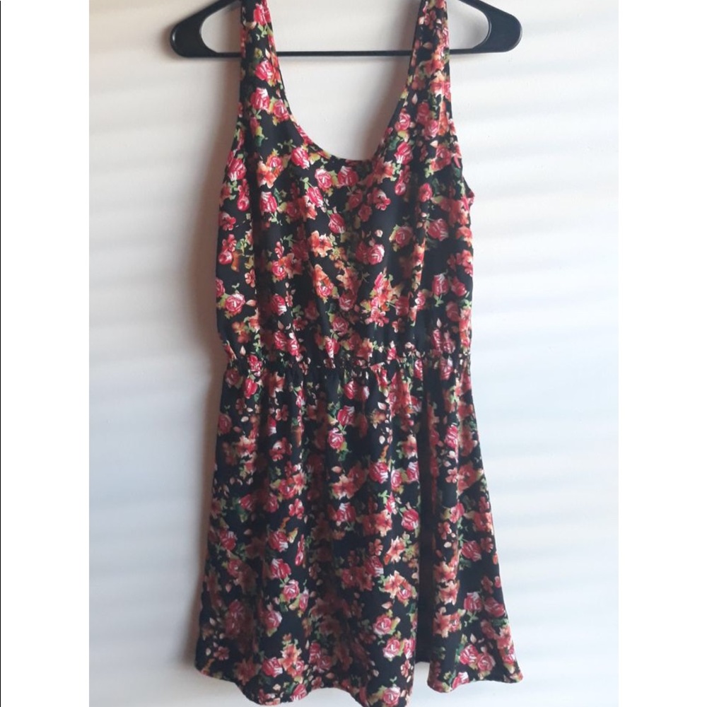 DONATED 6/30/2024 - Black Red & Orange Floral Sun Dress